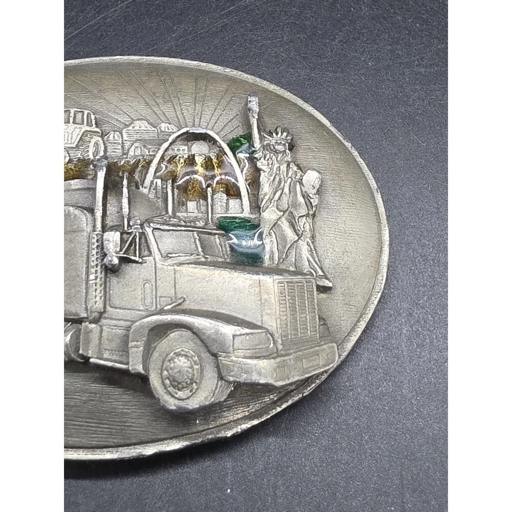 Vtg Siskiyou Belt Buckle R-80 Truck Drivers Across America Liberty Golden Gate*